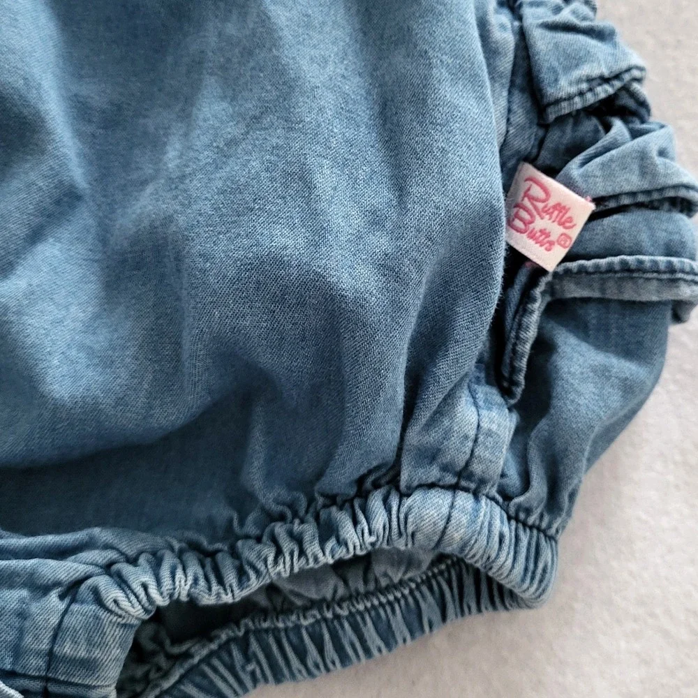 Ruffle Butts Denim Overalls Romper 12 18 Months Girls Summer Bubble Bottoms Blue